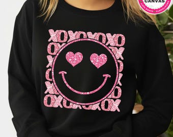 フェイクグリッターのXOXOスマイルバレンタインセーター、プレッピーなBe Mineスウェットシャツ、XOXOパーカー、キュートなバレンタインデーシャツ、彼女へのギフト、お揃いのラブTシャツ