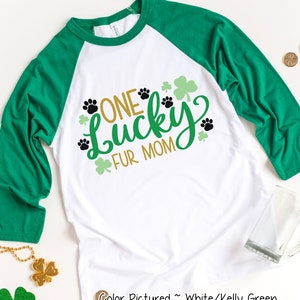 One Lucky Fur Mom St Patrick&#39;s Day Shirt,Dog Mom Shirt,Girls St Patricks Day TShirts for Women,Cute St Patricks Tee,Family Matching Raglan