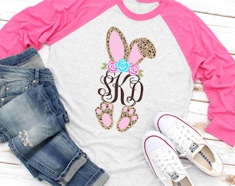 Maglietta di Pasqua per la famiglia: design con orecchie da coniglio leopardate (personalizzabile)