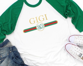 Designer Theme Gigi Shirt, Custom Monogram Gigi Shirt, Gift for Gigi, Mothers Day Gift for Her,Gigi Life TShirt, Cute Gigi Shirt, Raglan Tee