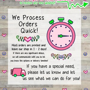 The image is a colorful advertisement for a product, featuring a pink clock and a pink truck. The text on the image provides information about the product and its availability, including details about the order process and the shop's policies.