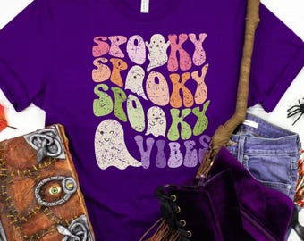 Retro Spooky Vibes Halloween-shirt, leuk Halloween-shirt, meisjes Halloween-T-shirt, Halloween-T-shirt voor kinderen, Halloweenshirt voor haar, bijpassende Tee voor familie