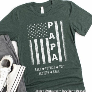 Camisa personalizada com bandeira do papai, camisa personalizada do papai com nomes de crianças, presente de dia dos pais para o papai, camisa do dia dos pais, presente de aniversário para ele