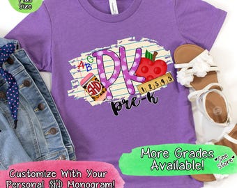 Personalized Back To School Shirt, Monogram Shirt, Pre K Shirt, Girls First Day of School Shirt, Custom Back to School Shirt