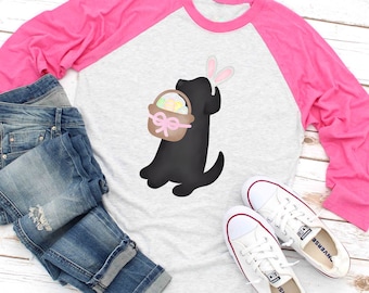 Schwarzes Labrador Mädchen Ostern Shirt, Hundeliebhaber Ostern Shirt, Mädchen niedliches Ostern Shirt für Frau, Hundeliebhaber Ostern Shirt, Familie Shirt, Raglan