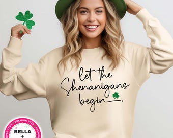 Glückliches Kleeblatt Sweatshirt, Damen Shenanigans Sweatshirt, süßes St. Patricks Day Sweatshirt, glücklicher Hoodie, irisches Hemd, vierblättriges Kleeblatt-T-Shirt