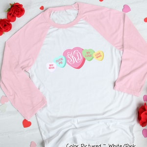 Custom Monogram Conversation Heart Valentines Day Shirt, Valentines Day Shirts for Women, Heart Shirt, Cute Valentine Shirt, Raglan Tee