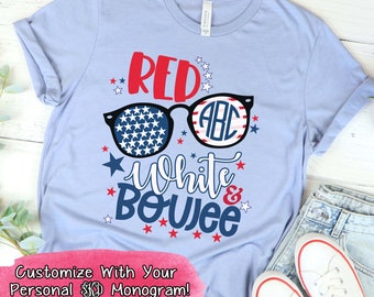Red White Boujee Monogram Shirt, Personalized 4th of July Shirt, Independence Day Shirt,American Flag Shirt,Red White Blue Shirt,Freedom Tee