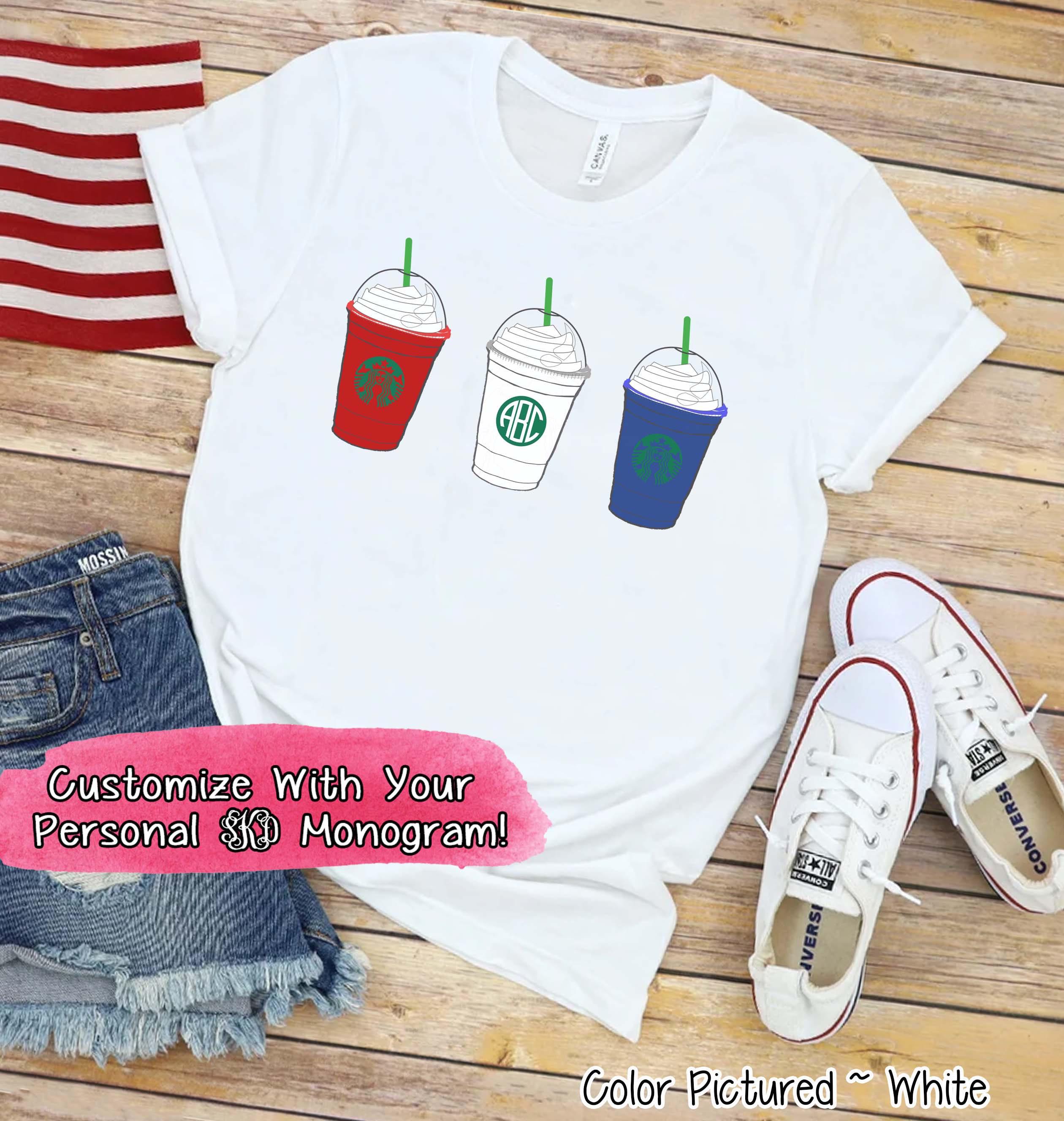 Starbucks Latte Inspired Monogram Shirt, Personalized 4th of July