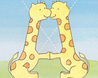 Letter A giraffes for baby/child name art