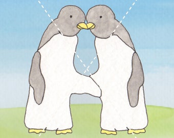 Letter A penguins for baby/child name art