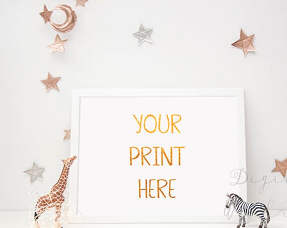 White Frame Mockup Mock Up W Rose Gold Moon White Frame Mockup Mock Up W Rose Gold Moon
