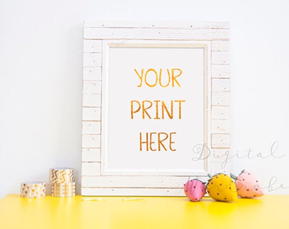 Styled White Yellow Frame Mockup Mock Up Empty Blank