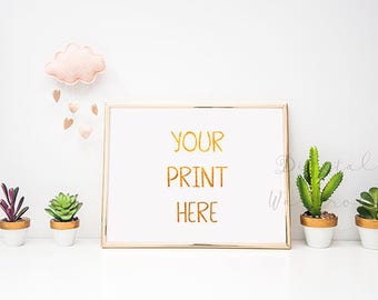 Download Gold Frame Mockup w/ Succulents Cactus Cloud, Styled Mock Up Product Photography Background ...