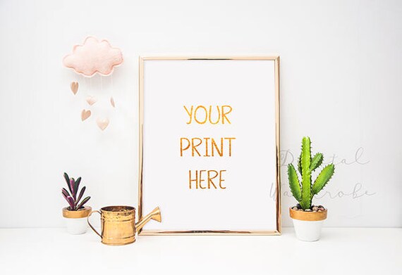 Gold Frame Mockup W Succulents Cactus Cloud Styled Mock Up Etsy