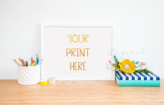 Styled White Frame Mockup Mock Up W Color Pencils Floral Etsy