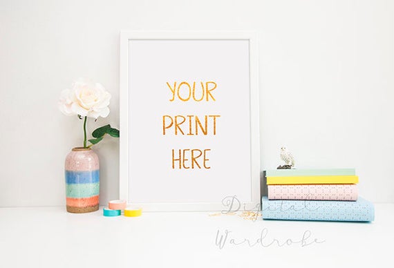 Download Styled White Frame Mockup Mock Up W Pastel Vase Notebook Etsy