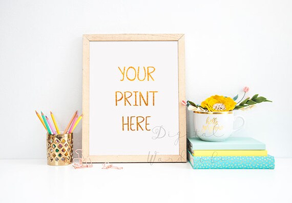 Styled Wood Frame Mockup Mock Up W Yellow Flower Bouquet Etsy