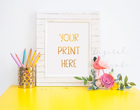 Styled White Frame Mockup Mock Up W Flamingo Floral Bouquet Etsy