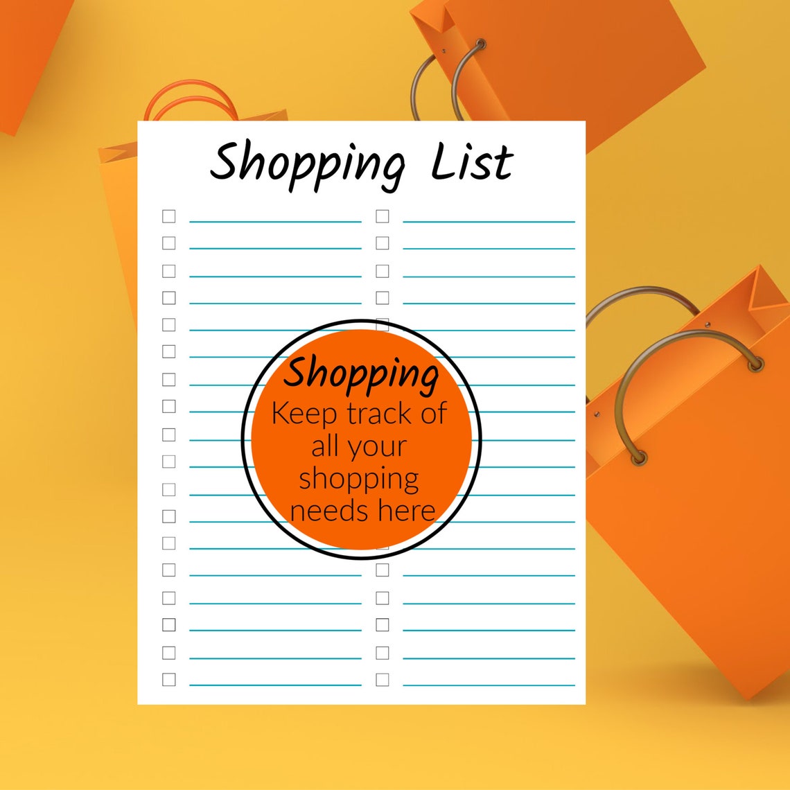 Shopping List Printable Full Page Etsy