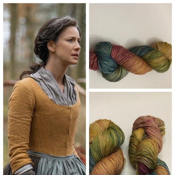 Claire at Fraser’s Ridge- Hand dyed Sock Yarn- Outlander Inspired - Sock Yarn, Fingering, Gold, Pink, Blue, Green, Superwash