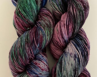 Brianna, Hand Dyed Sock Yarn, Outlander yarn, Fraser’s Ridge yarn, variegated yarn, purple, green, pink yarn