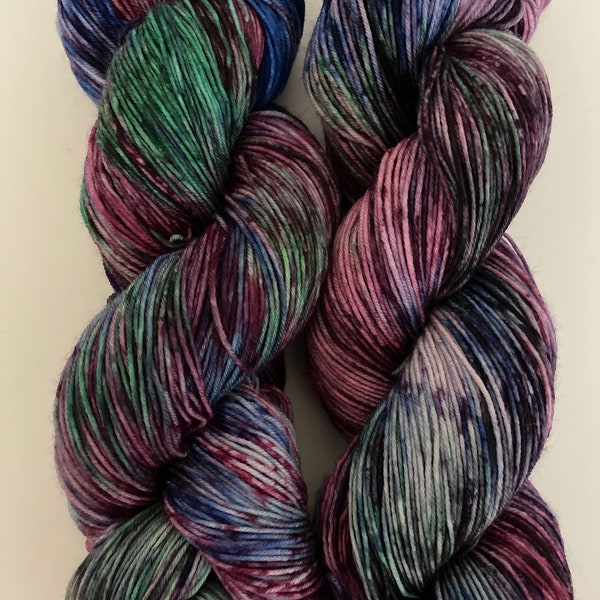 Brianna, Hand Dyed Sock Yarn, Outlander yarn, Fraser’s Ridge yarn, variegated yarn, purple, green, pink yarn