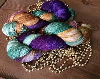 Mardi Gras Beads - Hand Dyed sock yarn - green, purple, gold yarn, New Orleans, celebration yarn,