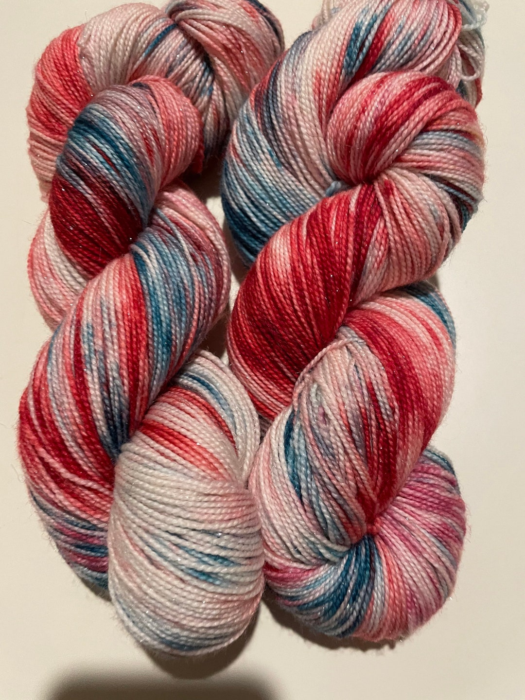 Candy Cane Christmas Sparkle, Hand Dyed Sock Yarn, Pink and Red Yarn ...