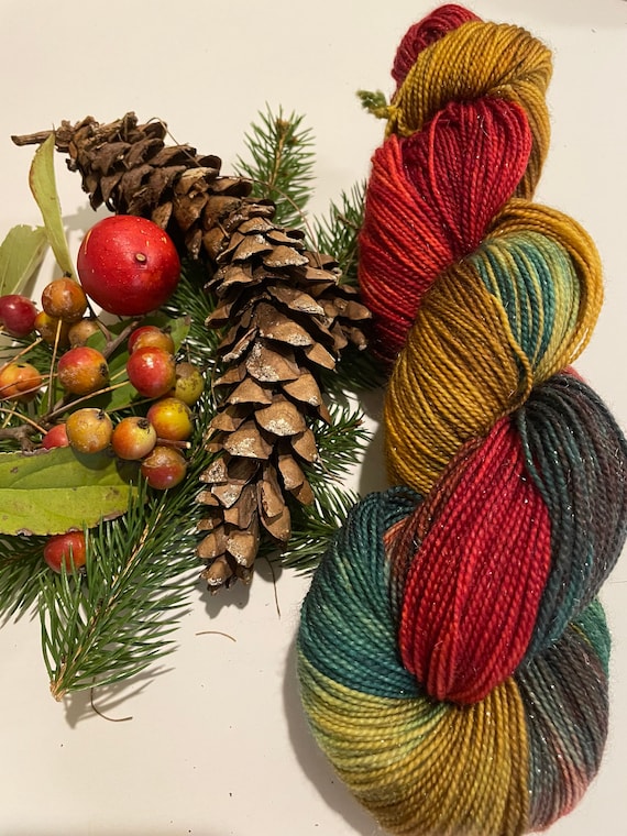 Christmas on Frasers Ridge Hand Dyed Sock Yarn, Red, Green, Gold