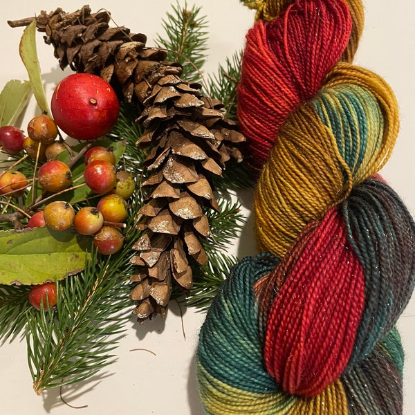 Christmas on Fraser’s Ridge - Hand Dyed Sock Yarn, Red, Green, Gold, Christmas yarn, Outlander yarn, vintage Christmas