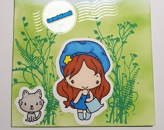 Little girl and her cat card