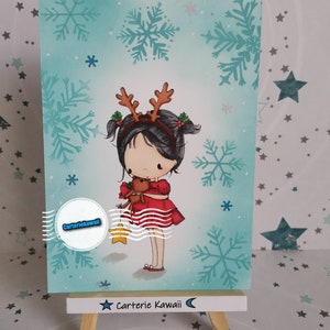 Carte Petite fille renne kawaii