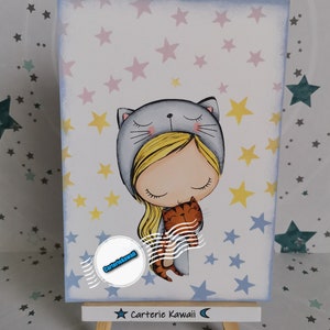 Carte Petite fille chat
