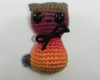 Crochet Fire Cat, Small Crochet Toy, Gift for All Ages, Handmade Plush, Desk Toy