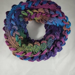 Crochet Infinity Scarf, Hairpin Lace,  Handmade Soft Accessory, Gift for Her, Rainbow