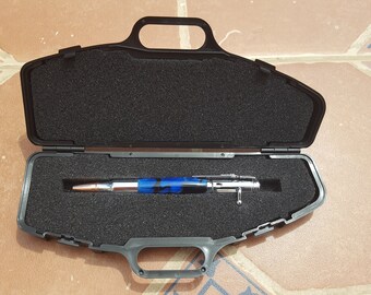 Chrome .30 Caliber Bolt Action Pen with Deep Blue Aquapearl