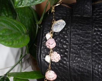Seashell Bag Charm Keychain: Gold Plated Chain, Y2K Resort Style