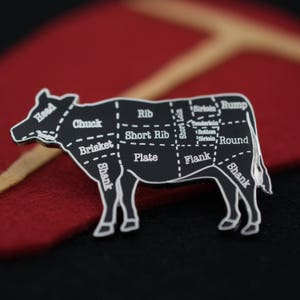 Silber Kuh Butcher Cuts Diagram Hard Emaille Anstecknadel