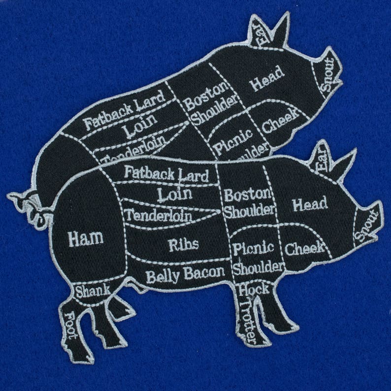 Large Black and Gray Pig Butcher Cuts Diagram Embroidered | Etsy