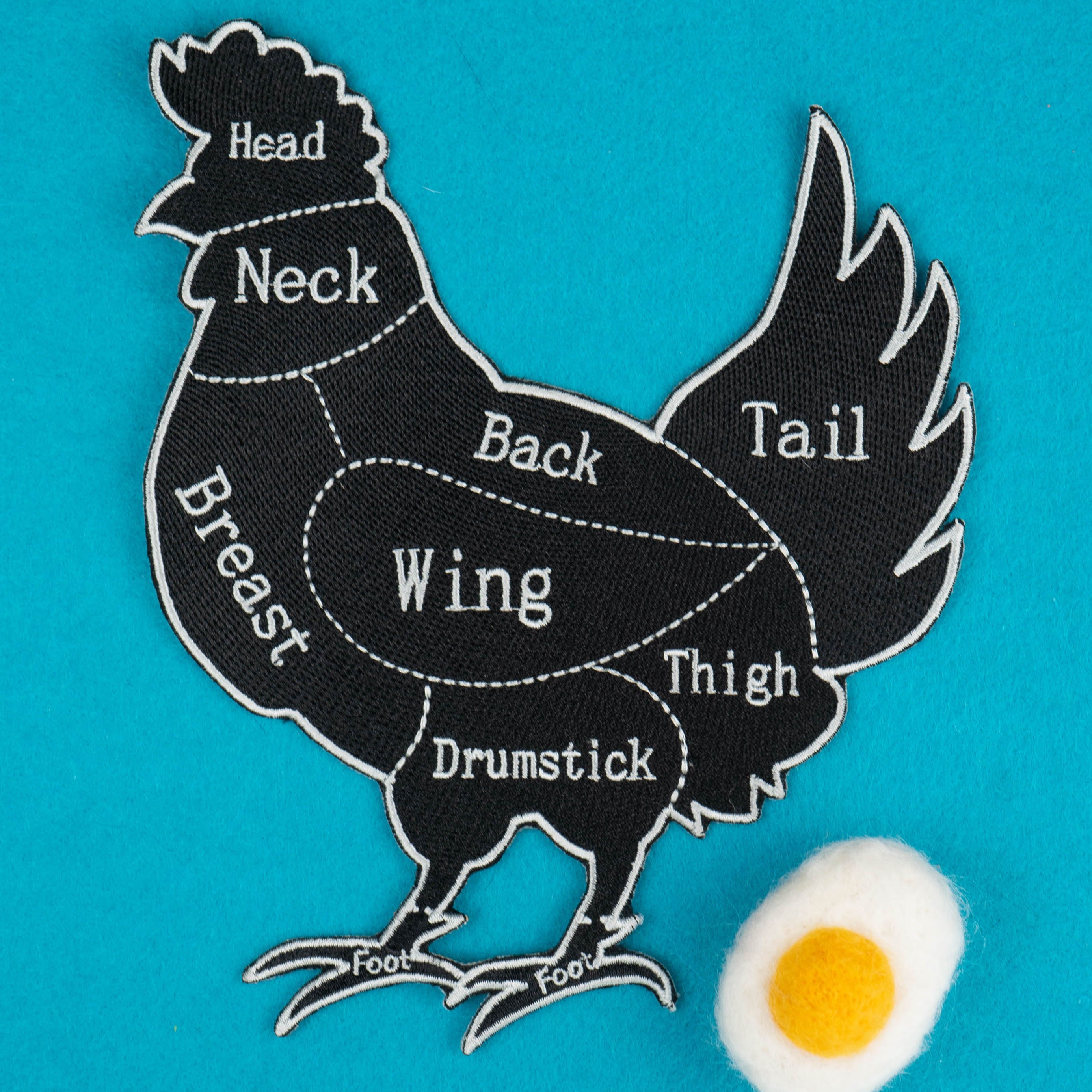 Large Black and Gray Chicken Butcher Cuts Diagram Embroidered Iron-on Patch