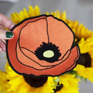 Large Red Poppy Embroidered Iron-on Patch