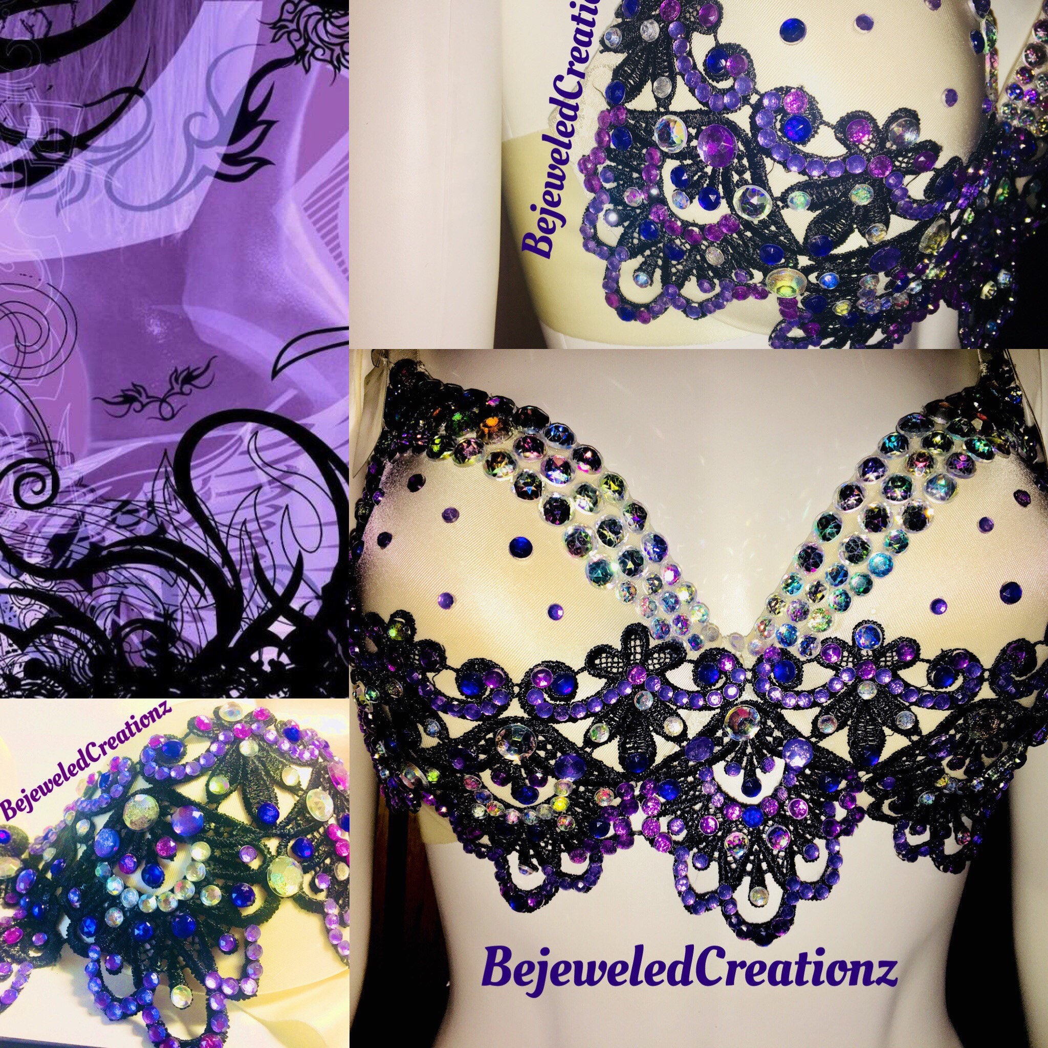 Iridescent Purple Rhinestone Bralette Corset Bustier for Festival