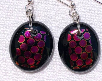 Handmade Polka Dot Dichroic Glass Earrings – Colorful Fused Glass Jewelry