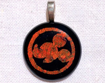 Handmade Dichroic Glass Mickey Mouse Pendant, Disney Jewelry