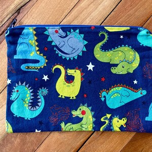 Dinosaur Zipper Pouch: Handmade Cotton Travel Bag