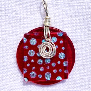 Red Dichroic Fused Glass Pendant Red Dichroic Glass Pendant Red Dichroic Glass Jewelry Sterling Silver Fused Glass Jewelry Gift For Her