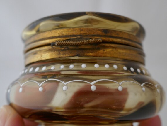 VINTAGE MOSER STYLE Amber Glass Enameled Casket J… - image 7