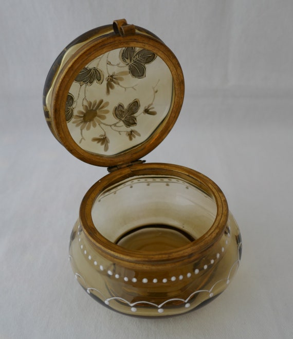 VINTAGE MOSER STYLE Amber Glass Enameled Casket J… - image 6