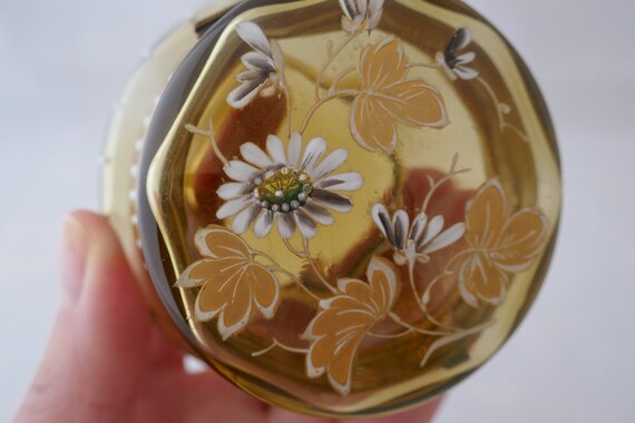 VINTAGE MOSER STYLE Amber Glass Enameled Casket J… - image 9